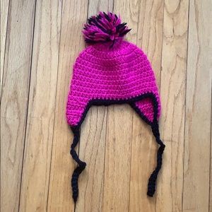 Girls Knit Pink and Black Knit Hat